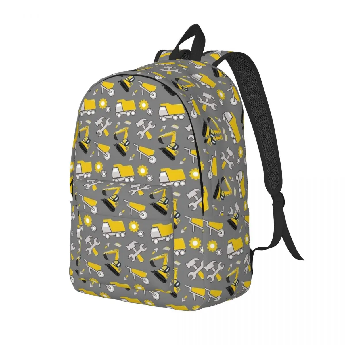 Construction Trucks On Illuminating Yellow And Ultimate Gray for Teens Student School Book Bags Canvas Daypack High College