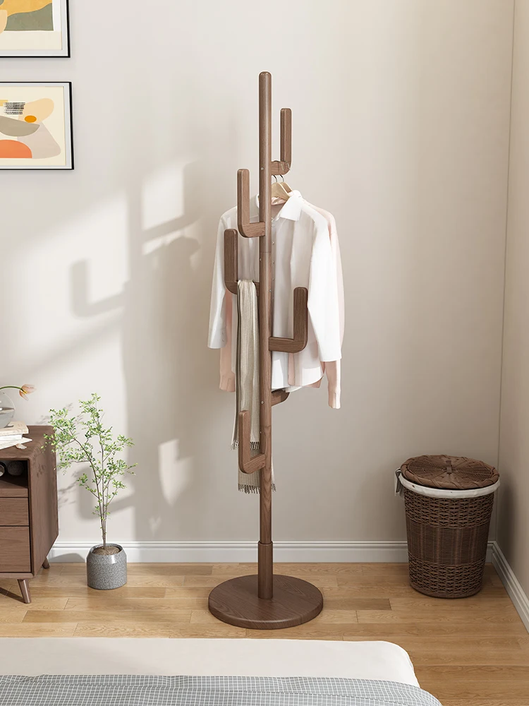 Hanger bedroom floor-standing solid wood coat rack indoor household rod-type clothes hanger net celebrity room simple clothes ra