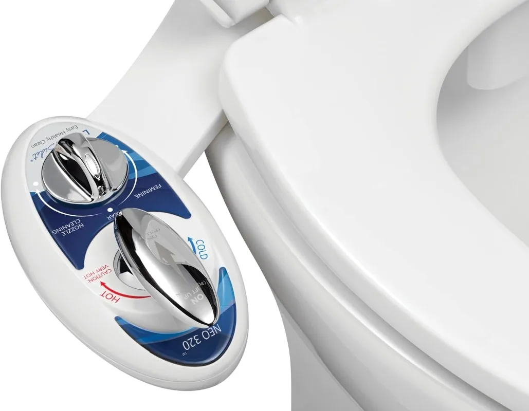 

LUXE Bidet NEO 320 - Hot and Cold Water, Self-Cleaning, Dual Nozzle, Non-Electric Bidet Attachment for Toilet Seat, Blue