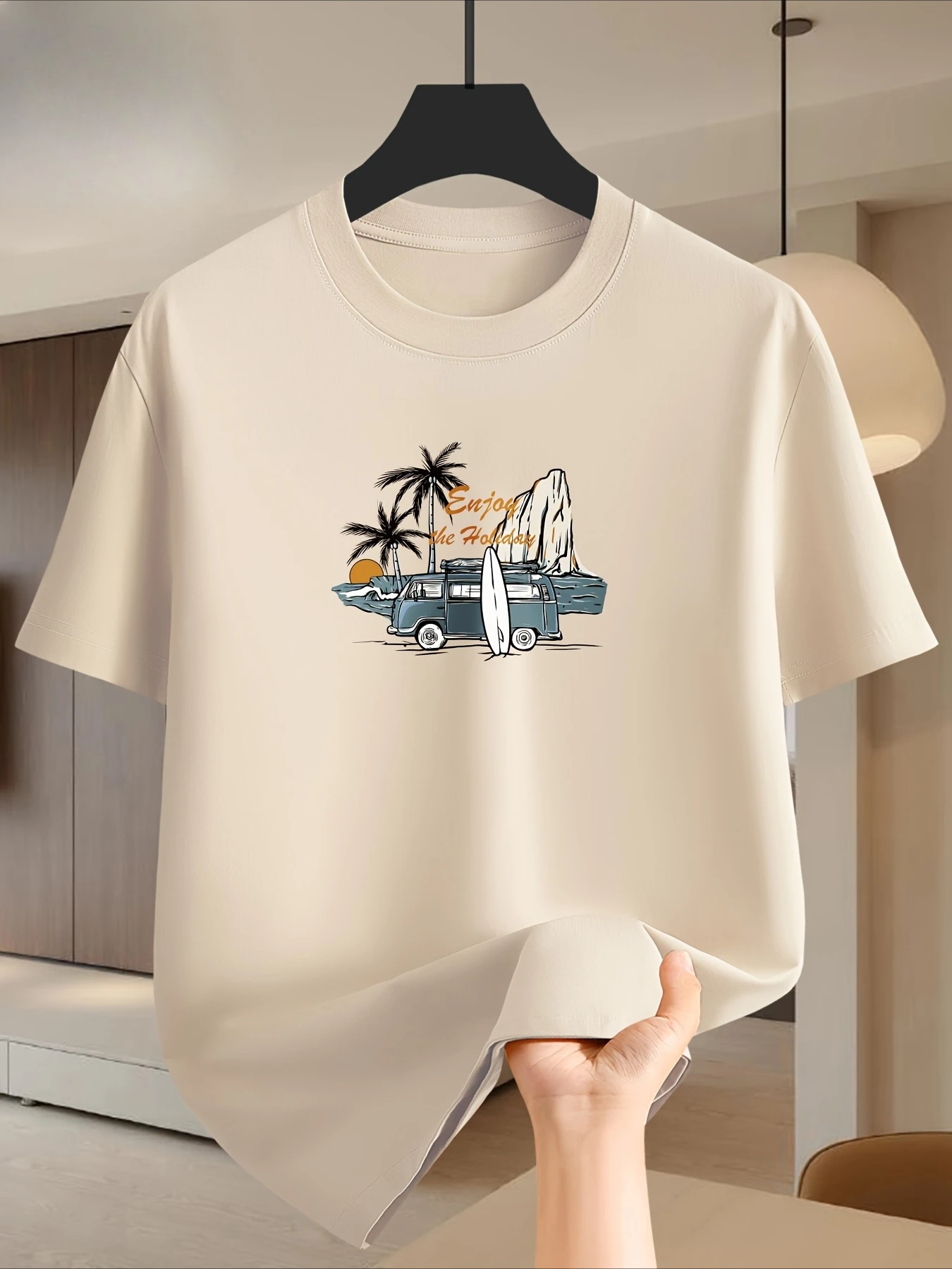 Palm Tree Beach Enjoy The Holiday Graphic T-shirt Men Women Cotton Short Sleeve Summer Travel Casual Loose Daily Tops
