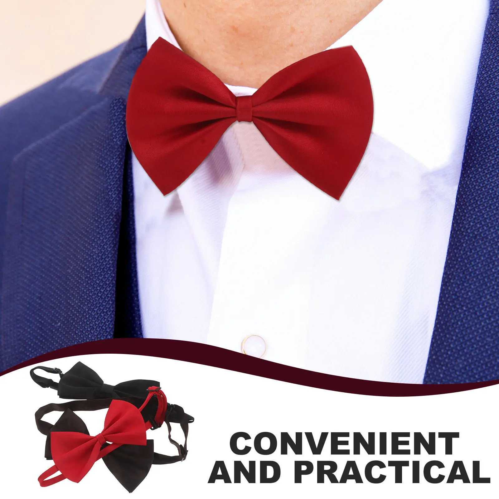 3Pcs Men Bowtie Accessories Solid Color Pre-Tied Adjustable Bow Tie for Weddings Business Formal Events Tuxedo Party Tea