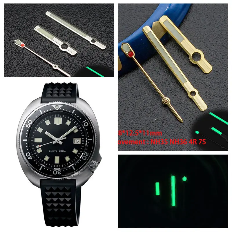Turtle Abalone Watch Hands C3 Luminous For SKX007 6139 6105 PROSPEX Fit NH35/NH36 4R36 7S26 MovementTuna Canned Watch  Repair