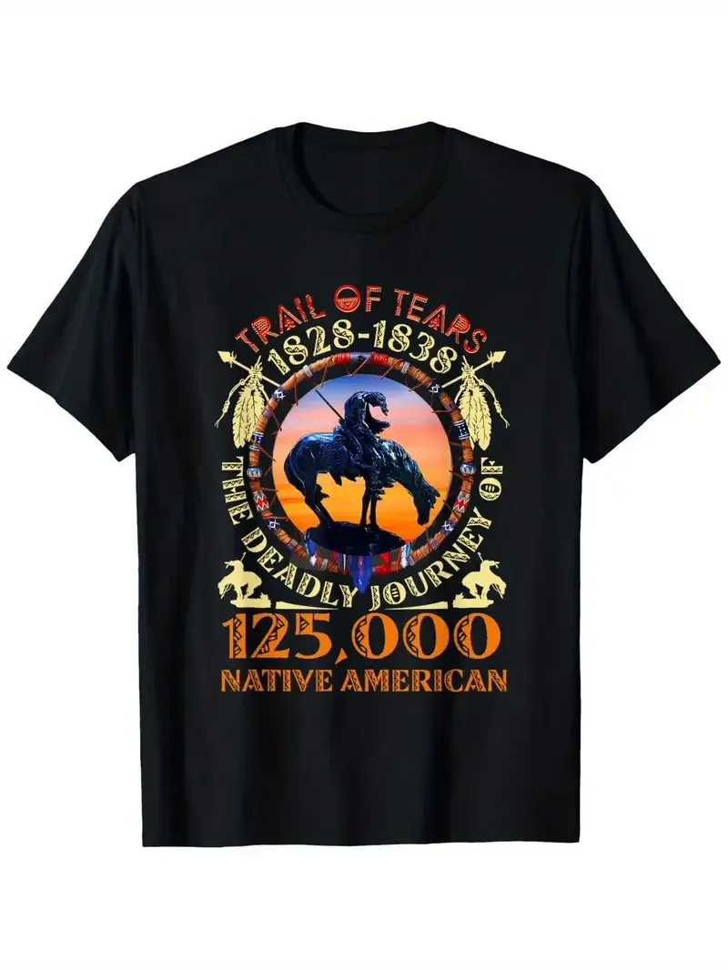 

Native American Heritage Graphic T-Shirt - Unisex Black Cotton Tee with 'Trail o