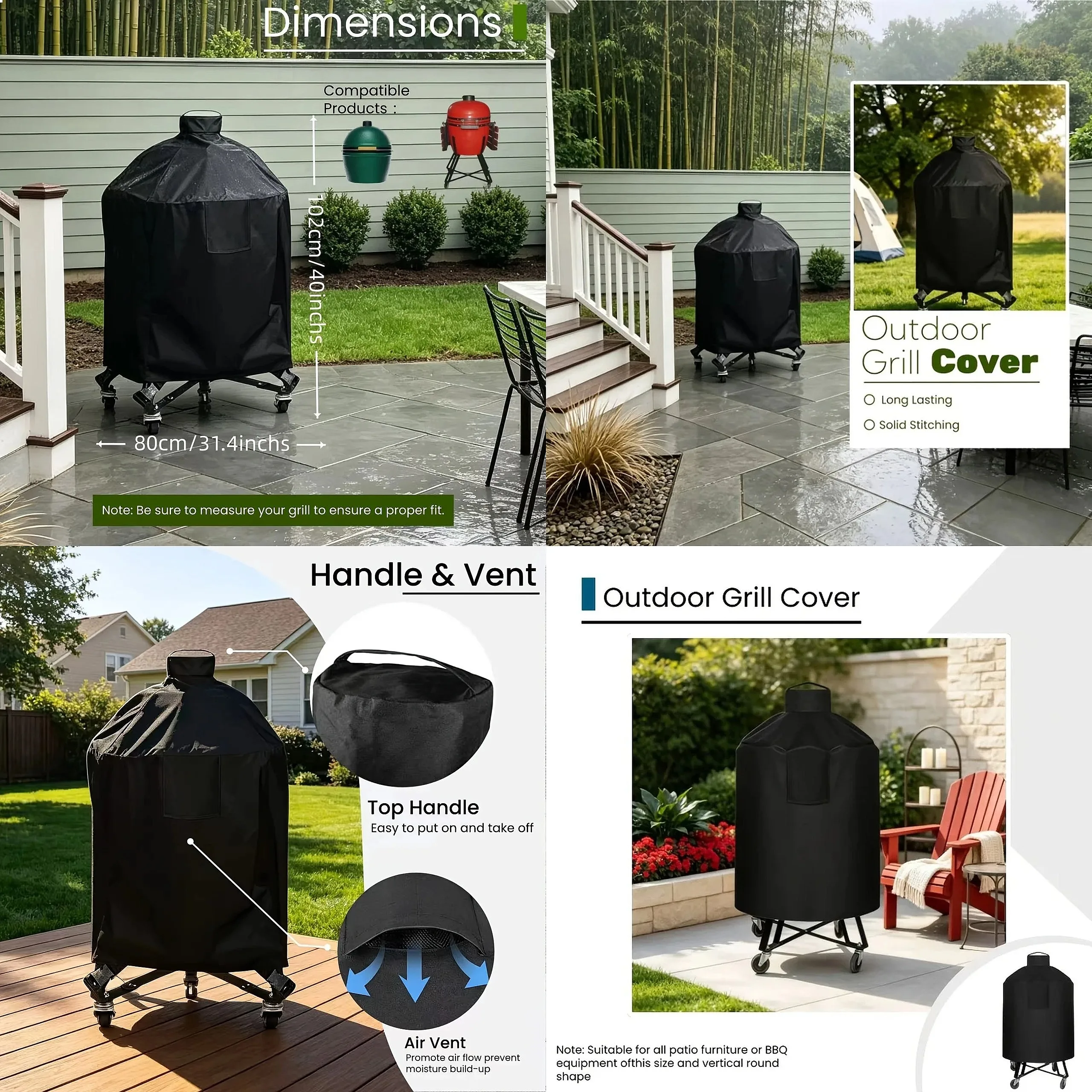 Round Grill Cover with Hand Drawstring Closure Compatible with Medium and Large Grills Grill Dust Cover