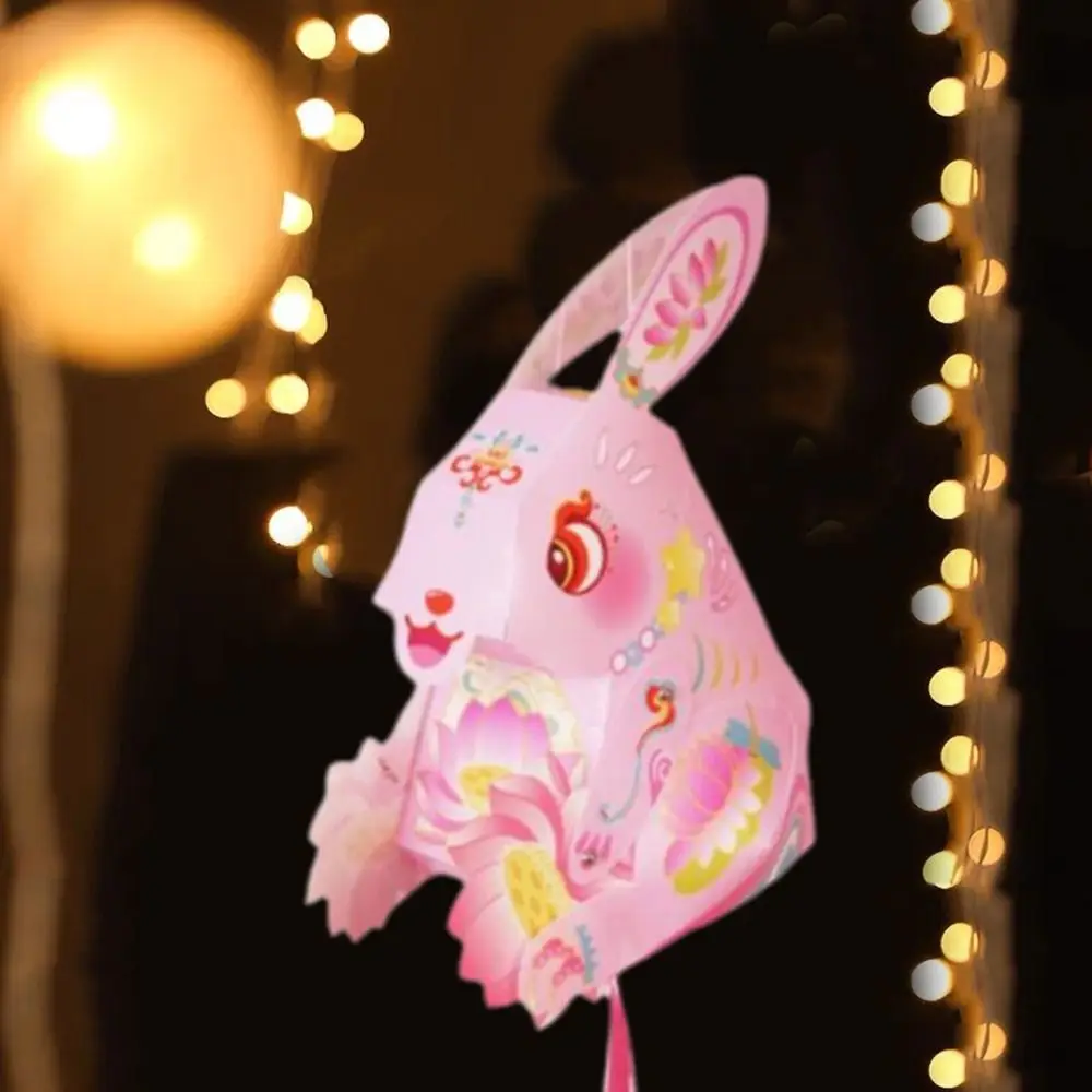 Paper Chinese Rabbit Lantern Handmade Cartoon Mid-Autumn Festival Lantern with Tassel LED DIY Material Package