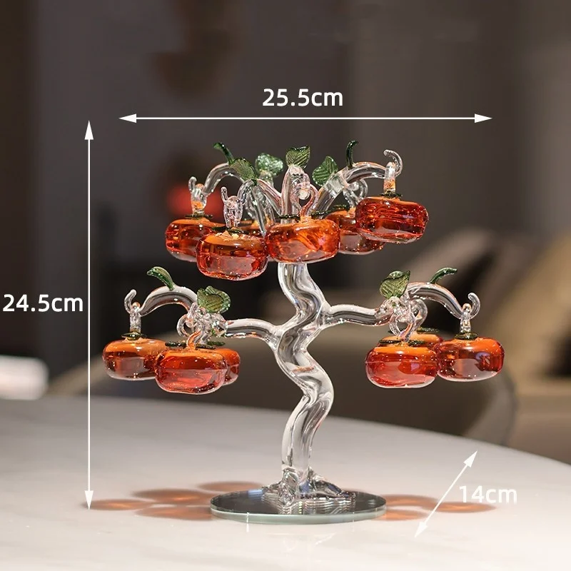 Crystal Glass Persimmon Bonsai Tree Ornaments Fruit Gift Holiday Home Decor