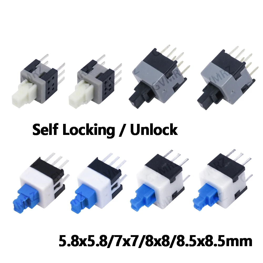 10PCS/50PCS Self Locking / UNlock Push Tactile Power Micro Switch 6 Pin Button Switches 5.8x5.8 7x7 8x8 8.5x8.5mm 