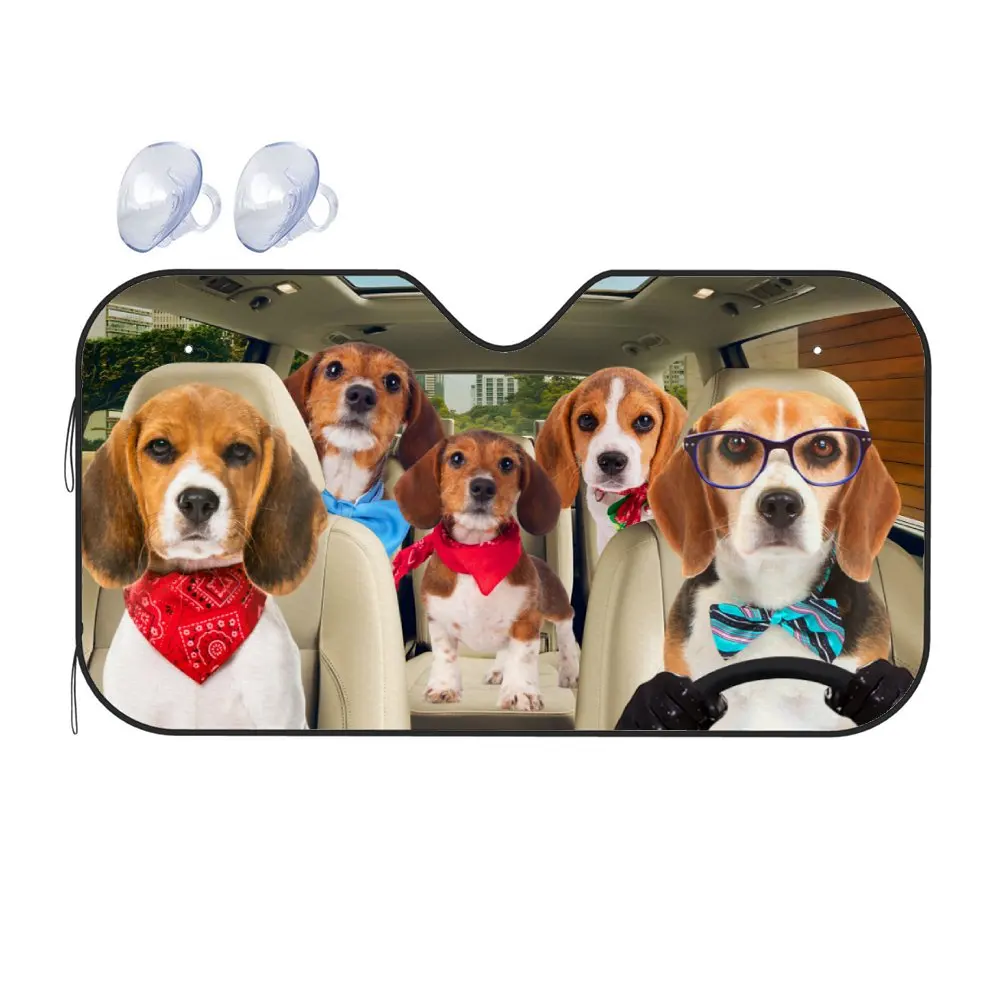 Funny Beagle Driving Car Front Windshield Sun Shade, American Flag Belgian Malinois Sunshade for SUV- Blocks Uv Rays Protector