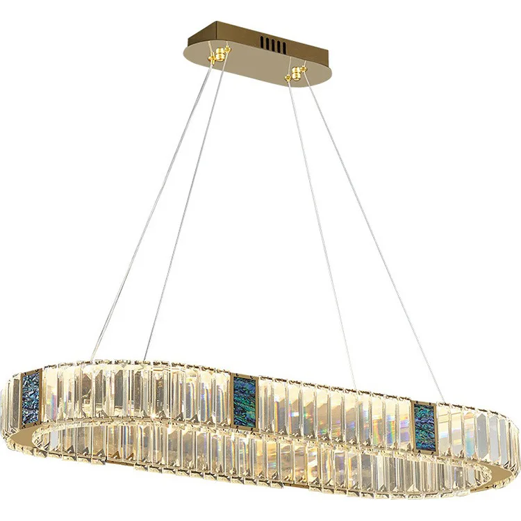 

French light luxury restaurant chandelier rectangular one-word crystal lamp dining room long bar table lighting