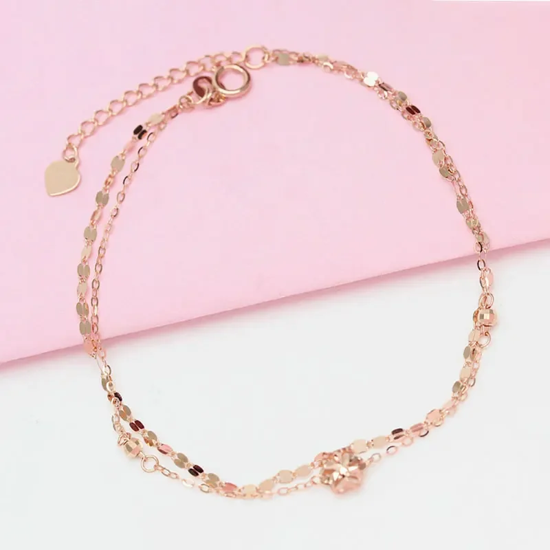 Flower Double Bracelet for Women Plated 14K Rose Gold Sparkling Exquisite New in Bangles Party Jewelry