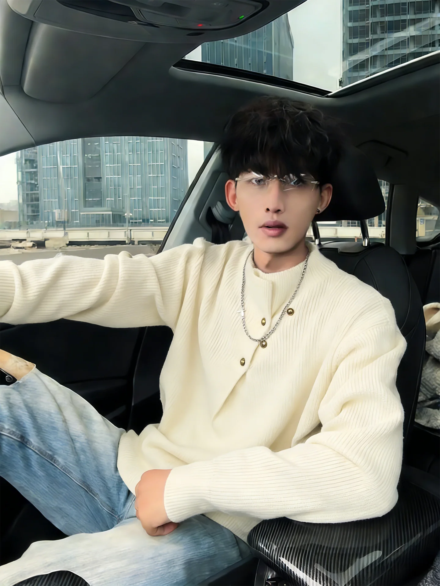 

Мужской вязаный свитер с высоким воротником, повседневная домашняя повседневная одежда, асимметричный дизайн, зимняя внутренняя часть, свободная посадка