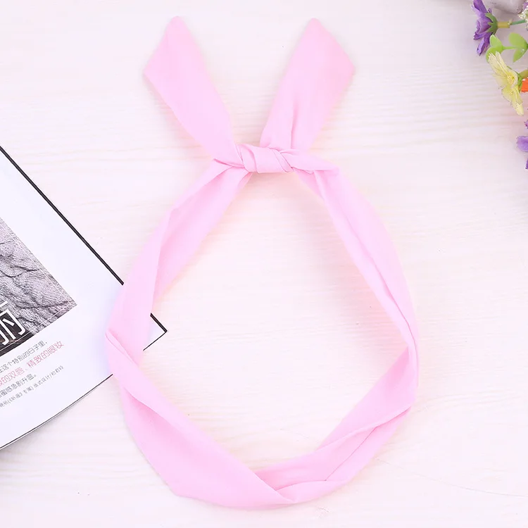 1Pc Cute Solid Color Bunny Rabbit Ear Ribbon Headwear Hairband Metal Wire Scarf Headband Hair Band Accessories