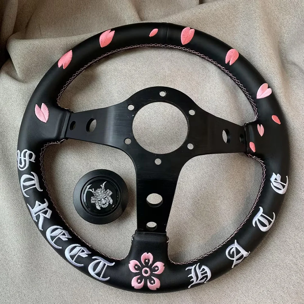 330mm Exclusive Cherry Blossom Ghost Head Suzuki Samurai Steering Wheel Japanese Culture Deep Dish Custom Logo Leather