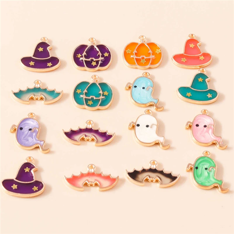 10 stücke mischen niedlichen Acryl Halloween Kürbis Hut Geist Charms Anhänger für Schmuck machen Tropfen Ohrringe Halsketten Armbänder DIY Geschenk – Detail 1