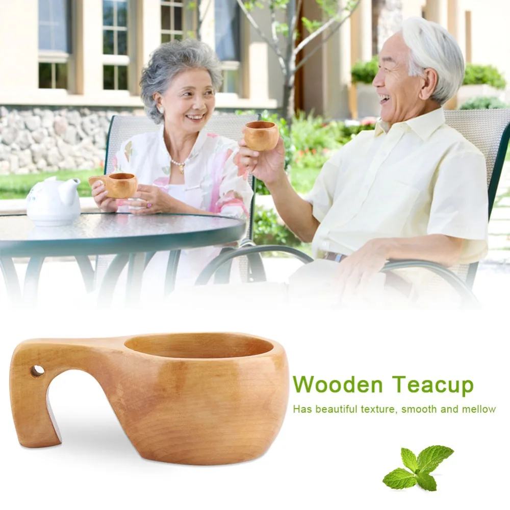 Table Decor Piece 200ml Coffee Mug Solid Wood Smooth Polished Coffee Cup Side Handle Wood Grain Texture Tea Cup Beverage Serving