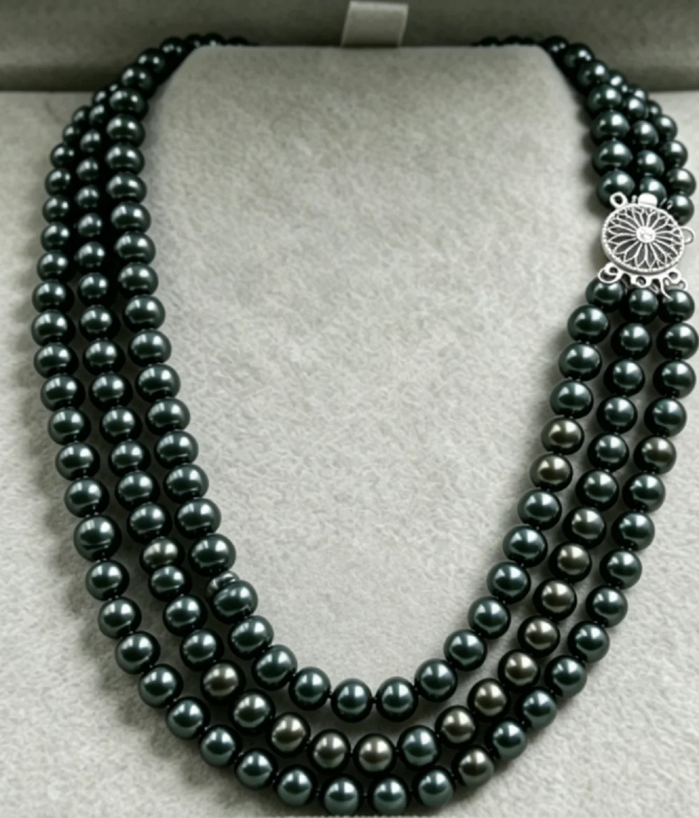 

3 strands/necklace AAAA 8-9mm natural Tahiti black pearl necklace 925s/16-17-18in/18-19-20in/supports customized sizes