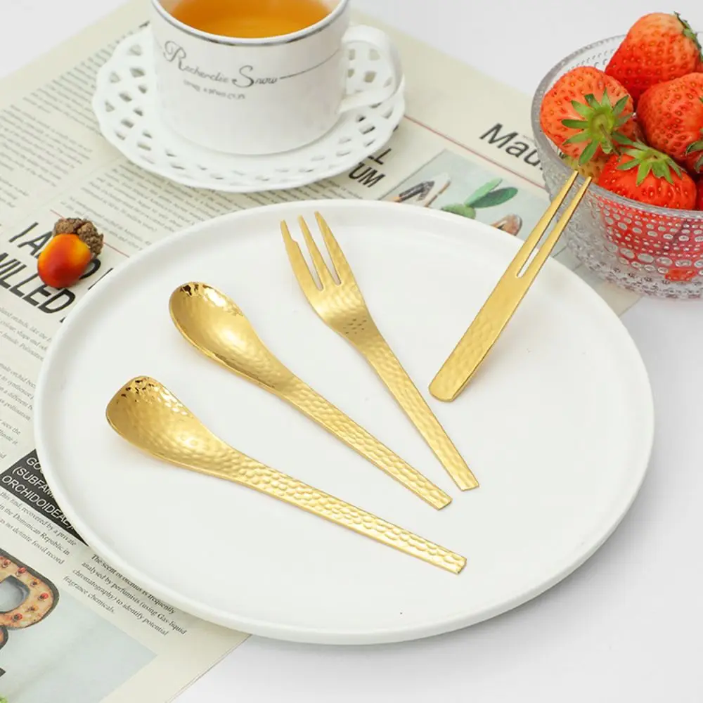 Creative 304 Stainless Steel Teaspoon Japanese Style Hammer Pattern Design Fruit Fork Tableware Dessert Spoon