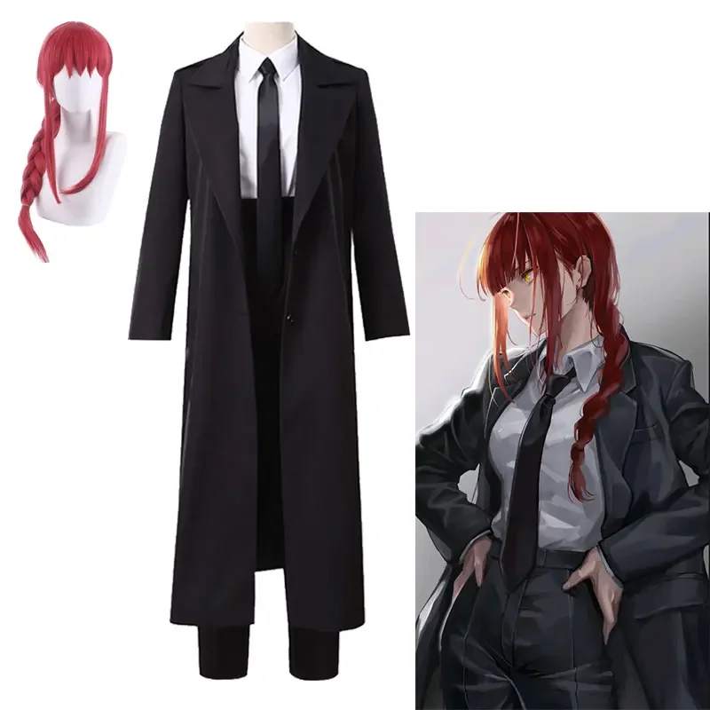 

Anime Chainsaw Man Makima Cosplays Costume Black Trench Shirt Uniform Wig Suit Halloween Clothes for Women Nurse Full Set Gloves