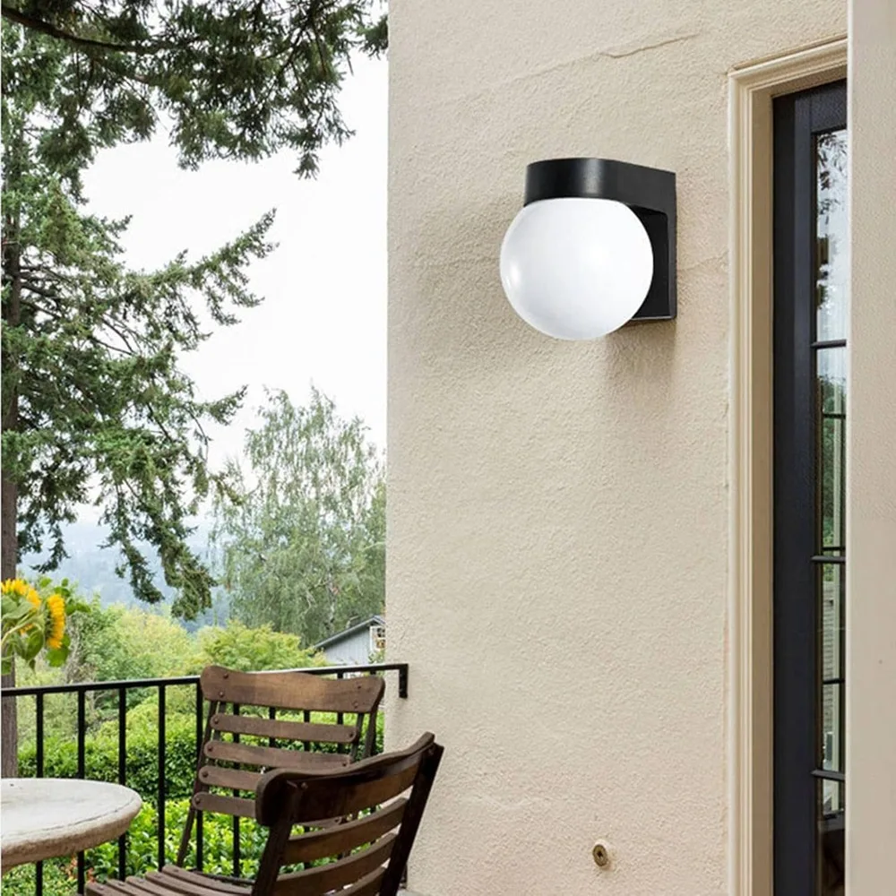 1pcs Simple Milky White Outdoor Wall Sconce Round Globe Black Finish Garden Lamp Exterior Wall Light Outdoor