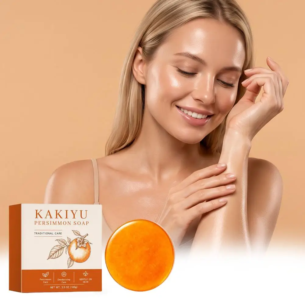 Persimmon Soap Bar 100g With Fruit Extract For Daily Body Cleansing And Deodorizing Care With A Mesh Pouch For Your Bath Routine