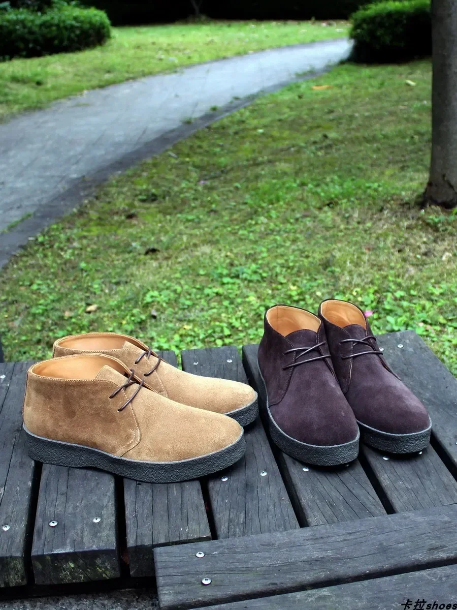British Vintage 100% Genuine Leather Casual Shoes Lace-up Retro Business Thickness cow suede Workwear Men's Shoes