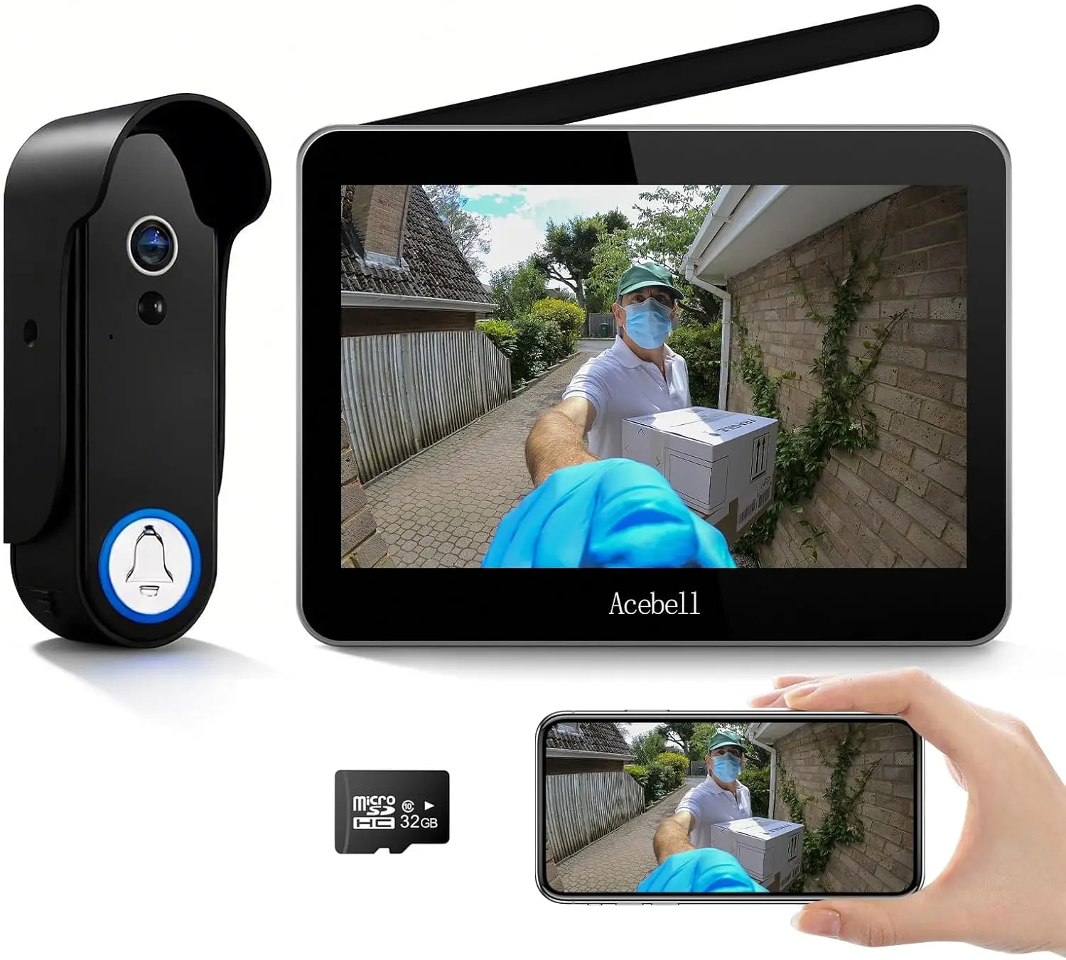 Wireless Smart Video Doorbell with 7'' Touch Screen, WiFi 1080P Camera, Motion Detection & App Control, No Subscription