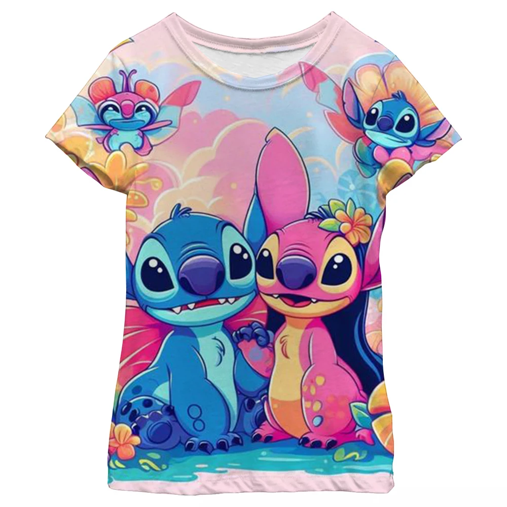 Cute Stitch printed girls T-shirt cartoon Disney children's short sleeved summer kids casual T shirts boy sports shirt quick dry