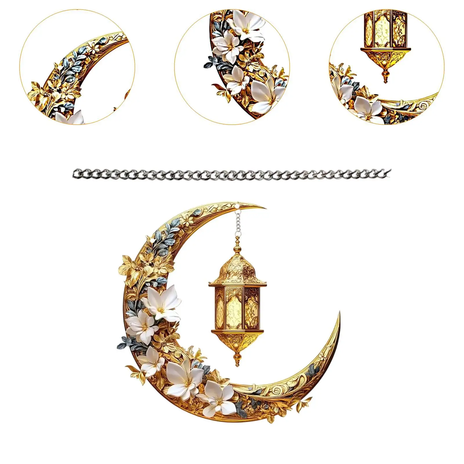 Acrylic 2D Moon Shape Ramadan Hanging Ornament Eid Mubarak Door Decoration Wall Art for Living Room Porch