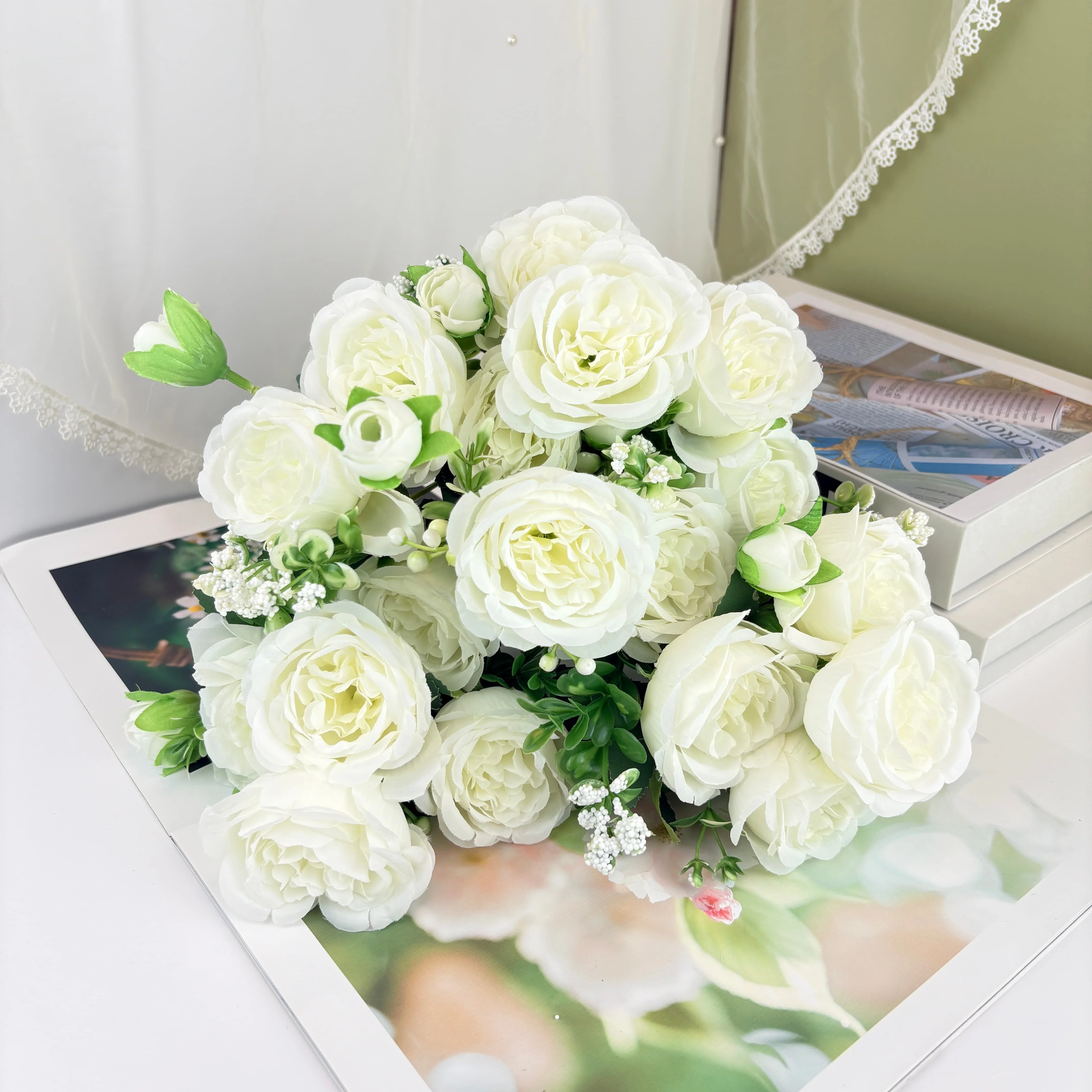 30cm Faux Flowers Artificial Wedding Flowers Silk Rose Bouquet Artificial Flowers Fake Peony Arrangement for Home Decor Indoor