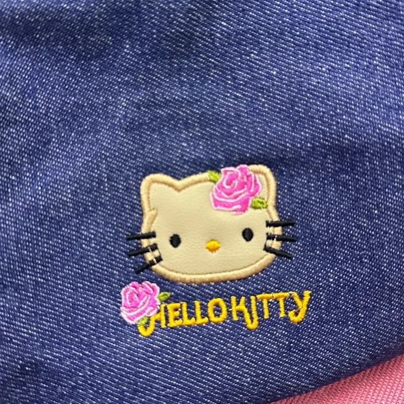 Olá kitty bolsa bordada azul denim crossbody saco de dupla utilização feminina casual bolsa de ombro bonito kt gato viagem compras fb11d