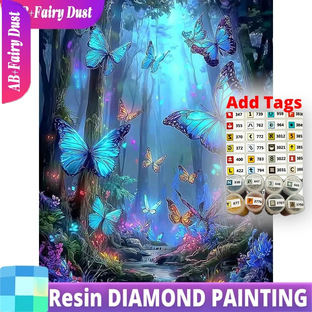 

Resin Fairy Dust AB DIY Diamond Painting Forest Tree Butterfly Mosaic Landscape Complete Kit Decorative Paintings