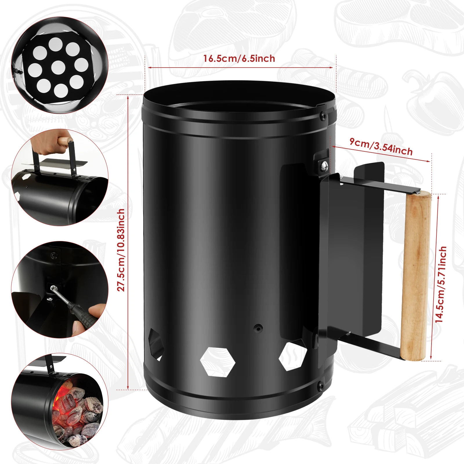 Camping Barbecue Can Charcoal Barrel Iron Charcoal Chimney Starter Tank Quick Burning Coal Starter Charcoal Stove Barbecue Tools