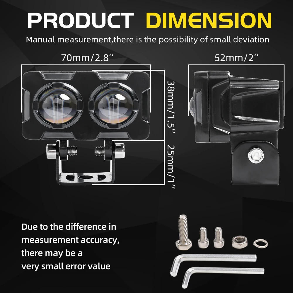 HL 1/2PCS 50W Motorcycle LED Double Lenses Spotlight 12V Auxiliary Fog Lamp Dual Color Hi/Low Beam Fog Lamps off-road use 12-24V
