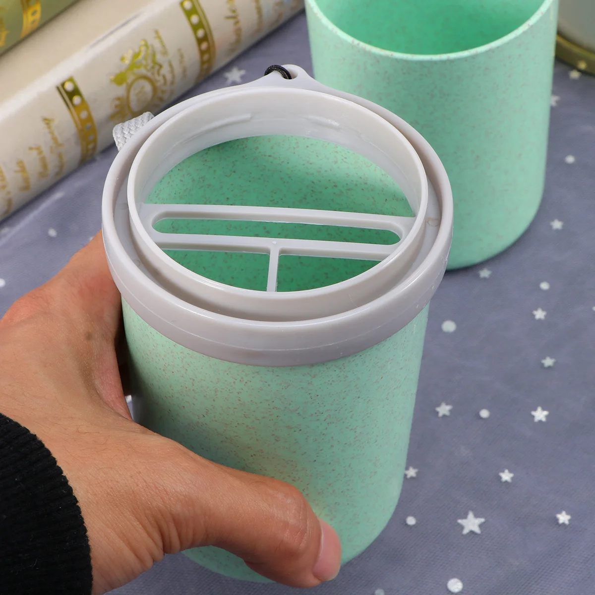 Wash Gargle Cup Set Compact Toothbrush Toothpaste Storage Box Wheat Straw Material For Travel Camping Outdoor Use Green