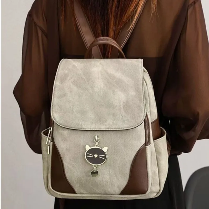 

Retro Cute Kitten Backpack Women Waterproof Large Capacity Leather Backpack Ladies Patchwork Lightweight Travel Mochilas Mujer