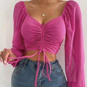 Sexy Puffärmel mit V -Neckline für Frauen, einfach, gut gepackt, monochrom, heiße Mode, Sommer und Frühling, 2024 12 Hauptverkäufe Top Clake in V - №1