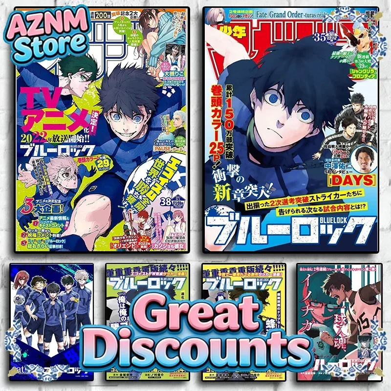 Póster de la portada de la revista Blue Lock, estética de anime, manga, fútbol, ​​pintura en lienzo, arte de pared, decoración de habitación