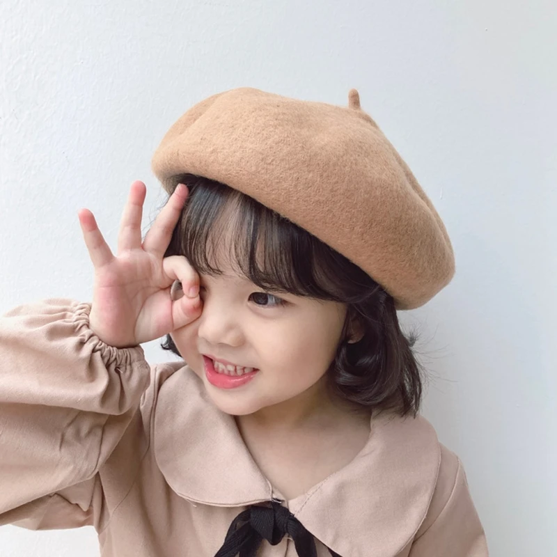 

Adjustable Wool Baby Hat Solid Color Vintage Baby Girls Beret Hat Toddler Kids Round Beanie Cap Bonnet for 2-8Y Children