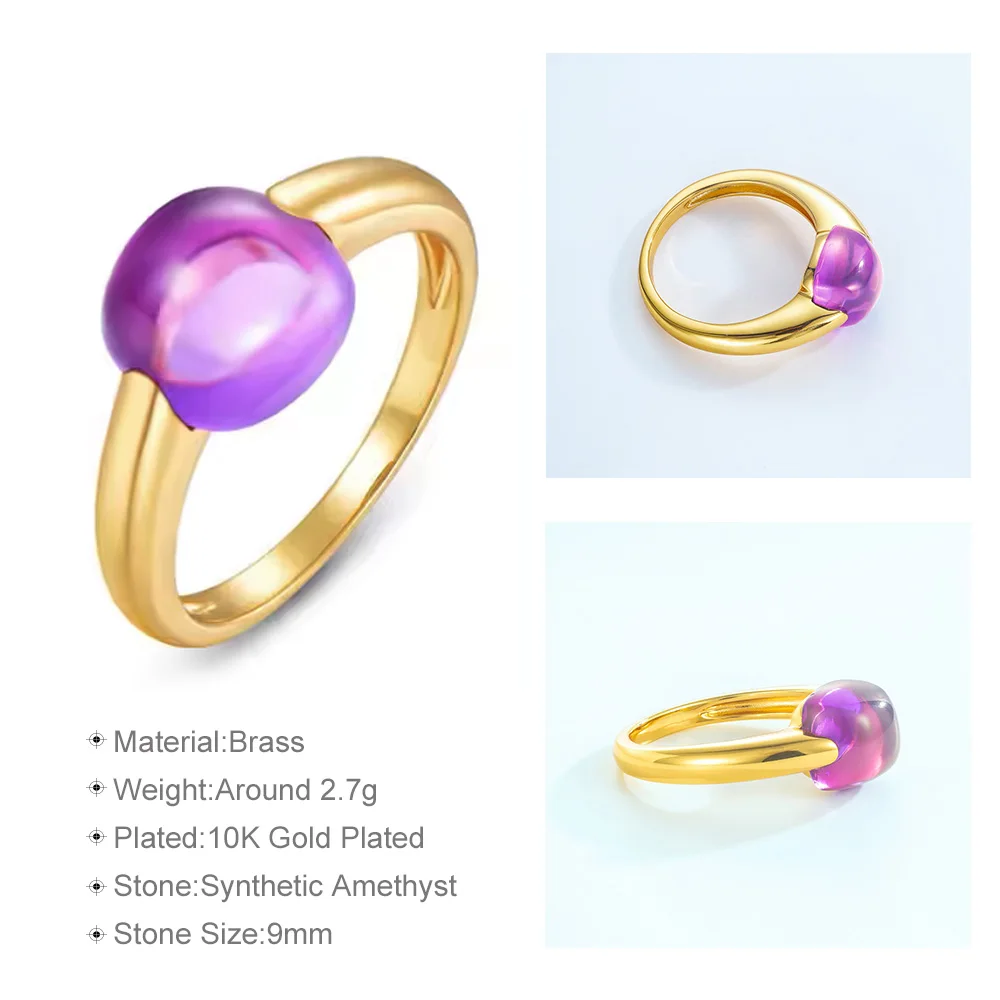 ALLNOEL 10K Gold Plated Color Crystals Rings For women's ring Luxury Inlaid Water Drop Pendant Party Gift Copper material