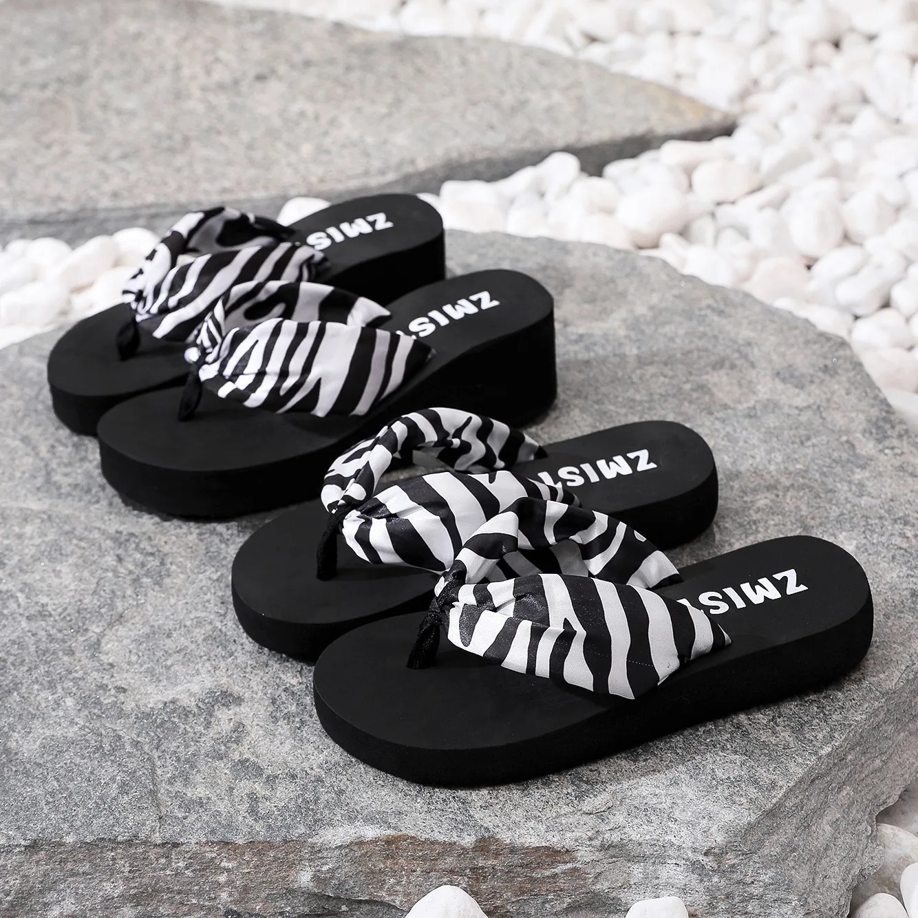 Women Home Slippers Zebra Veins Ladies Wedges Flip-flop Outdoor Casual Shoes Summer Platform Unisex Female Light Sandals Sides