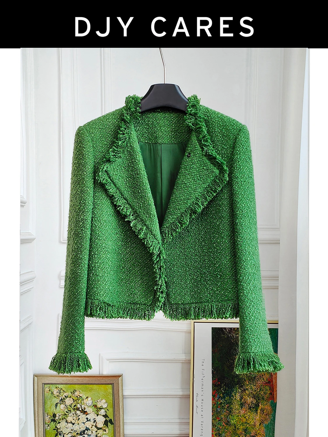 

New Coarse woolen green coat with tassel top big size