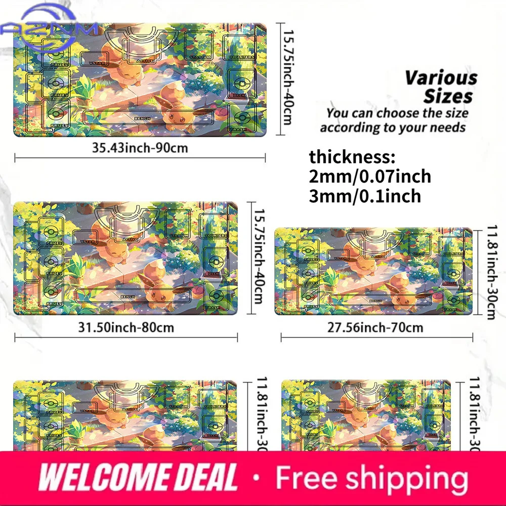 Cute Eevee Forest Garden Pokemon TCG Battle Playmat Large Non-Slip Card Game Desk Gaming Mouse Pad Multi Size