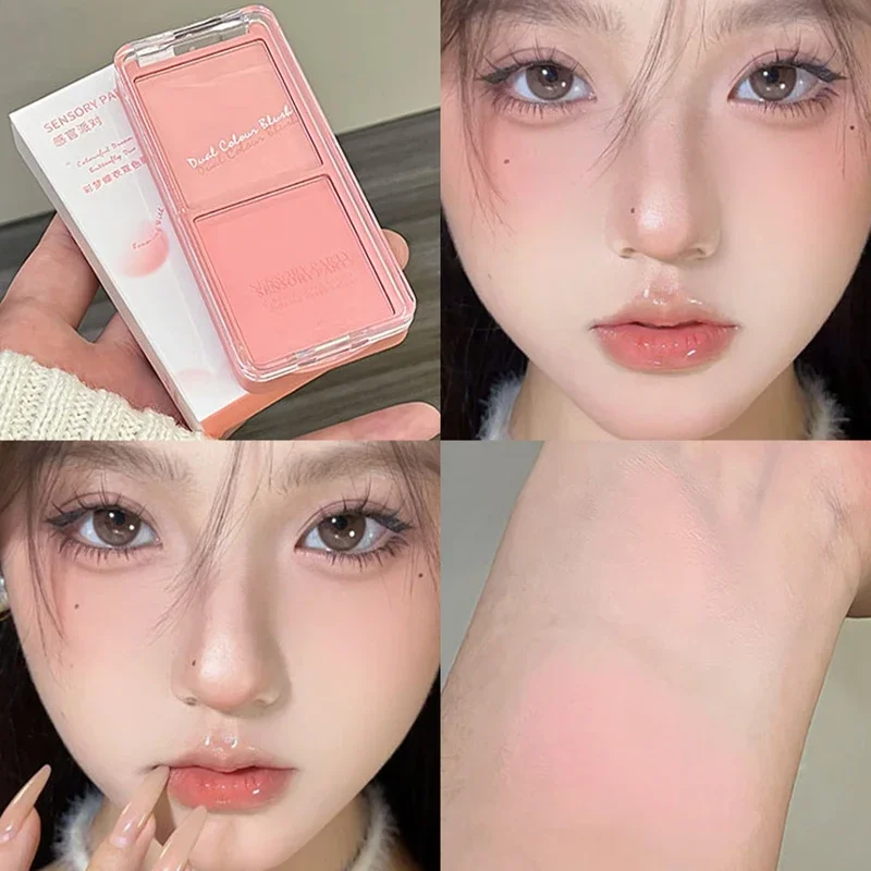 Nude Peach Blush Palette Face Makeup Two-color Natural Cheek Brighten Color Rendering Delicate Non-flying Powder Matte Rouge