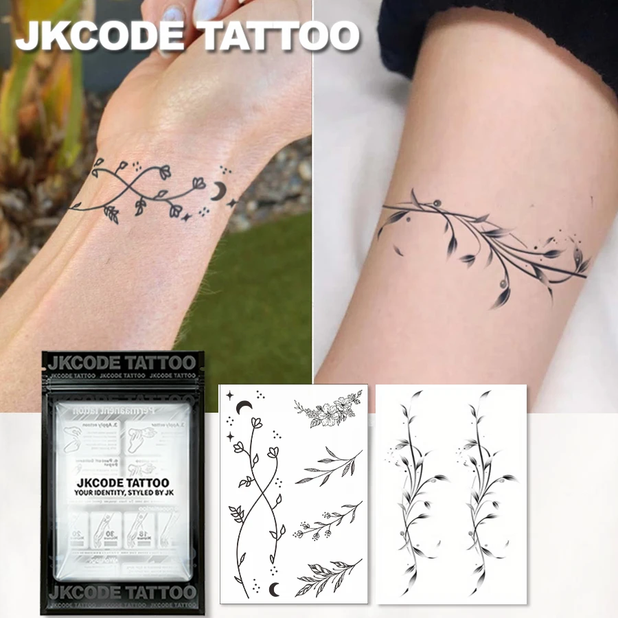 2-piece set, waterproof design, semi-permanent tattoo, hand, temporary tattoo, small cute tattoo, floral and plant designs, leaves, waterproof, realistic fake tattoo, finger tattoo, magic tattoo, lasts 1-2 weeks, women's tattoo