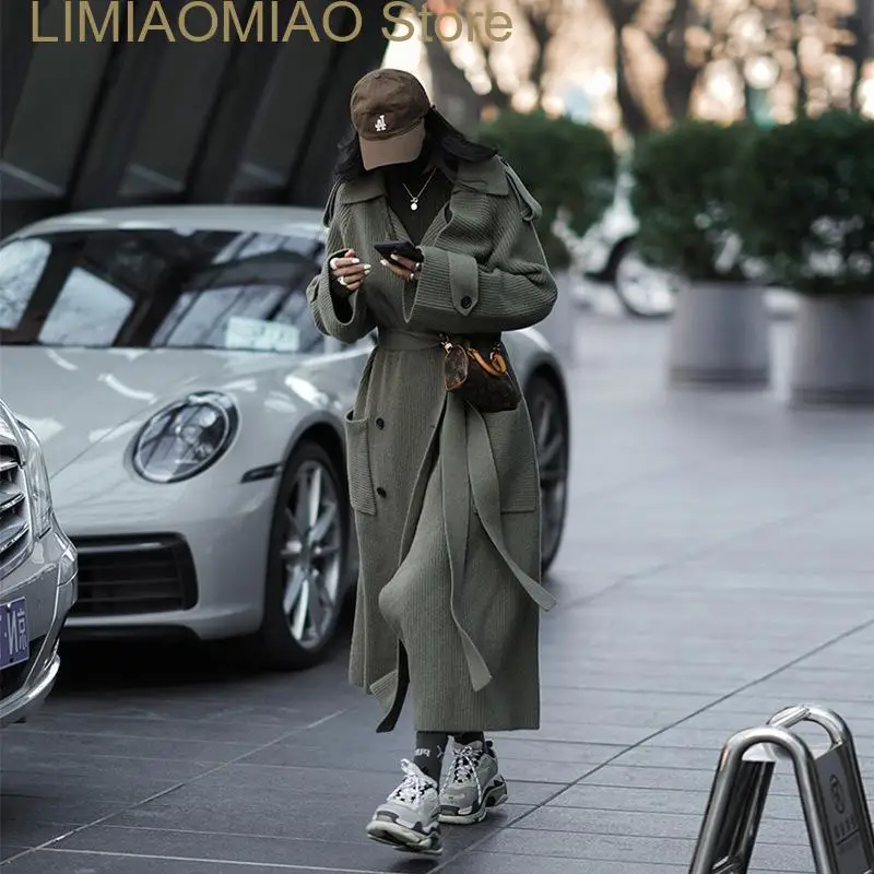 New Streetwear X-long Loose fit giacca a vento da donna doppio petto Cardigan trench da donna