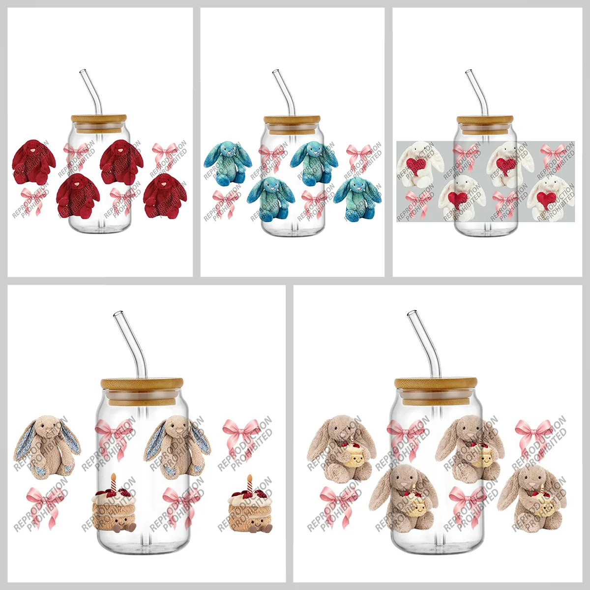 

Lovely Rabbit with Bow UVDTF Wrap Stickers for 16OZ Libby Cups 3D Waterproof Vinyl Sticker for Tumbler