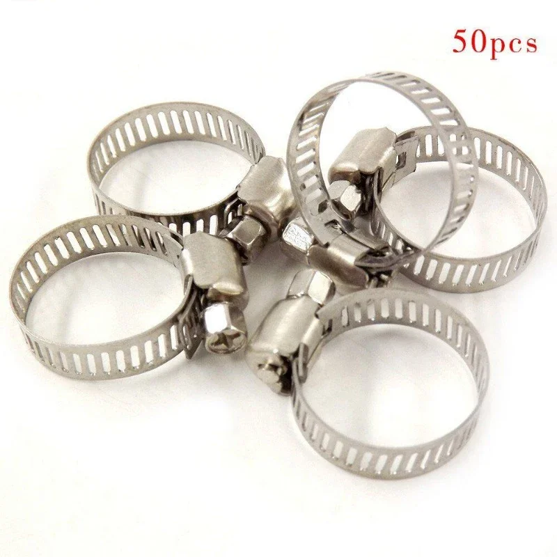 55pcs 16mm ~ 25mm 304 스테인레스 스틸 조정 가능한 드라이브 호스 클램프 연료 라인 웜 크기 클립 후프 호스 클램프