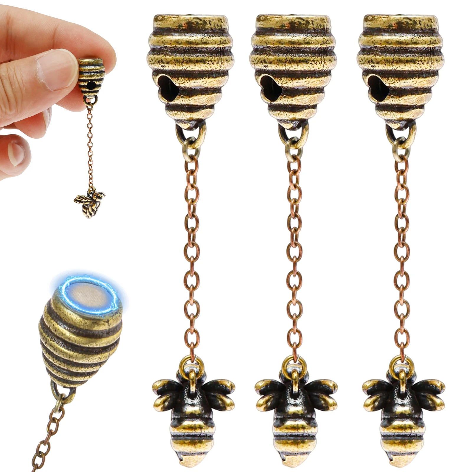 3 Pcs Door Hinge Topper Brass Bee Hive Hinge Head Decorative Topper Magnetic Hinge Head Topper for Ceiling Fan Lamps Home Decor