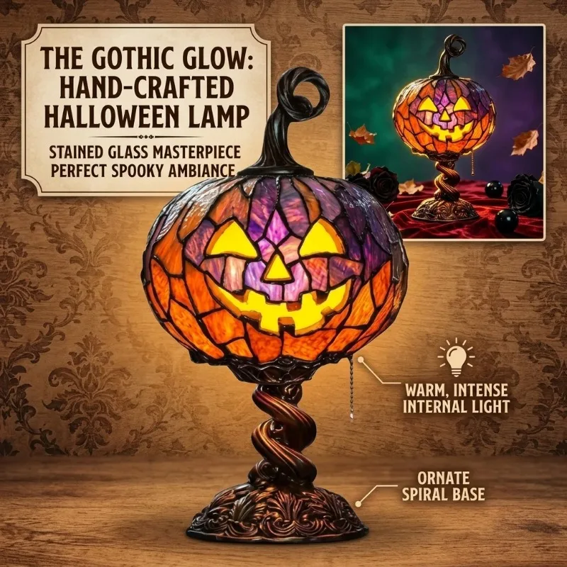 Halloween Pumpkin Table Lamp Vintage Style Resin Pumpkin Night Light USB Powered, Desktop Decorative Ornament
