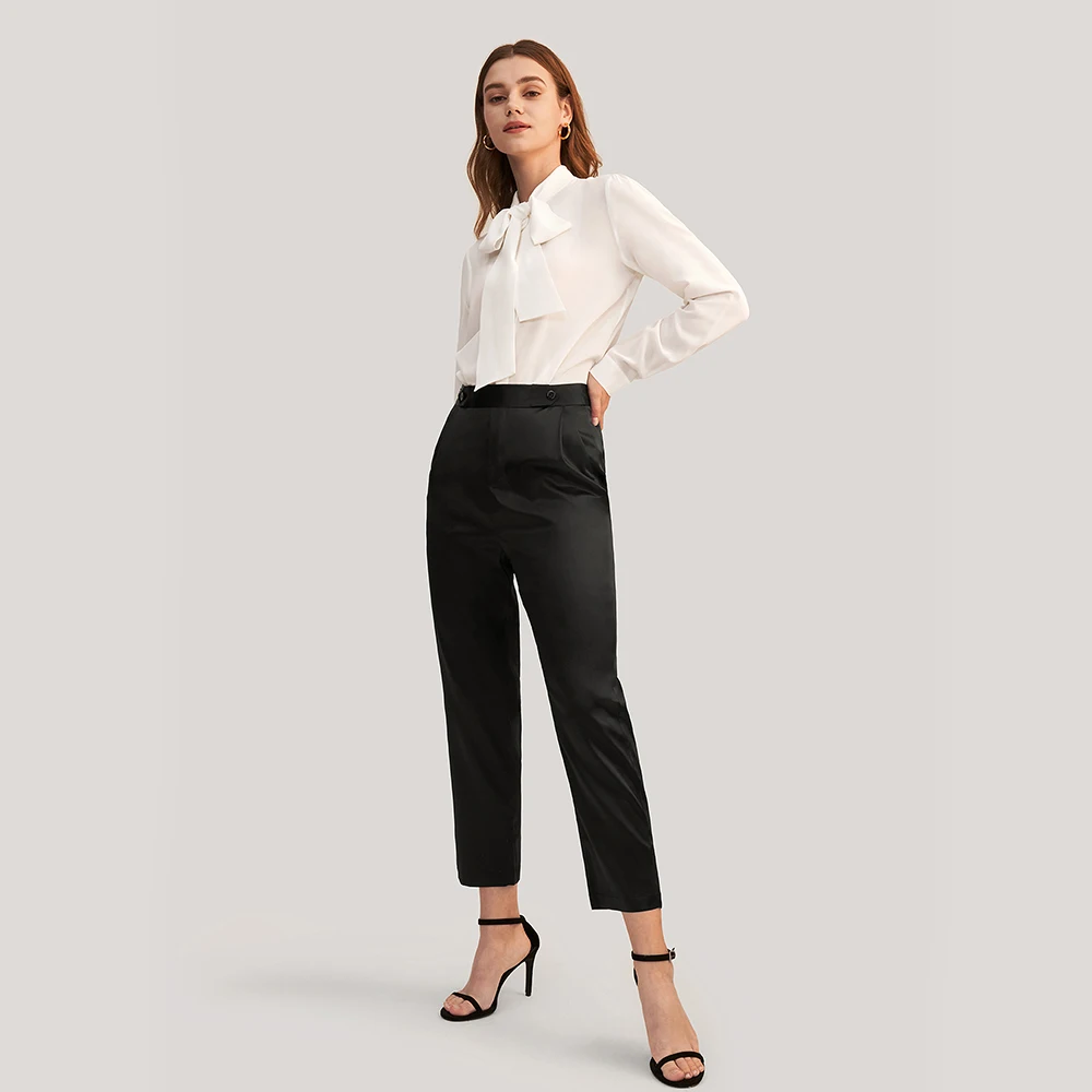 LILYSILK Women's Silk Pants Ladies Pipe Cropped Trousers with Hidden Zipper and Middle Waist for Casual and Formal